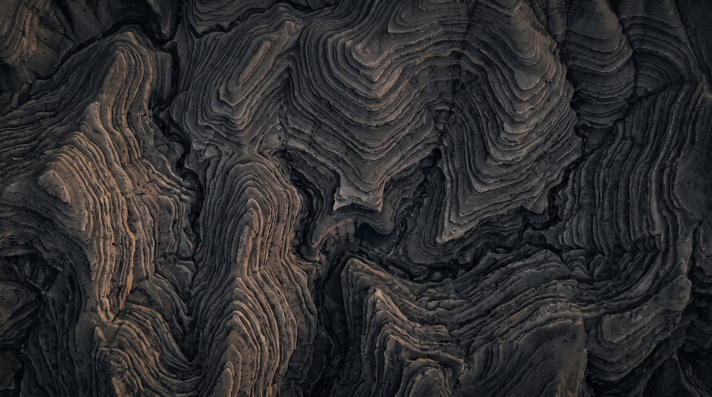 Aerial view of folded rock strata in the Zagros mountains